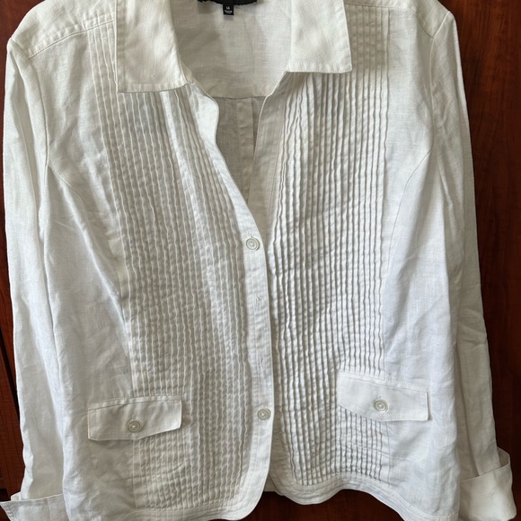 Vintage Jones New York Off White 100% Linen Button-Down Pin-tucked Shirt - Picture 1 of 4